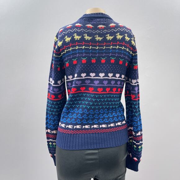 Eclipse LA Vtg Sweater Cardigan Women L Novelty Knit School Animals Heart Preppy - Picture 4 of 9